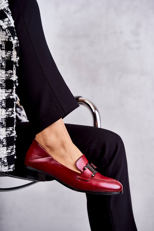 Półbuty Skóra Loafery Bordowe Trine