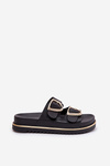 Women's Platform Slippers With Golden Buckles Black Tersele