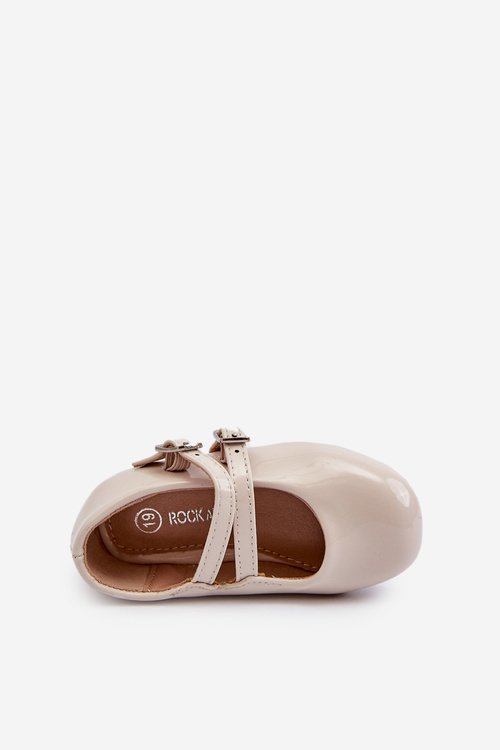 Beige Patent Leather Children's Ballerina Flats with Straps Margenis