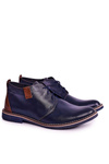 Navy Blue Men's Leather Warm Half Boots Ferens