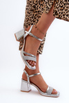 Women's High-Heeled Sandals with Shiny Silver Strap Tessata