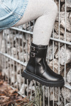 Children's Leather Boots with Buckles Black Chloraia