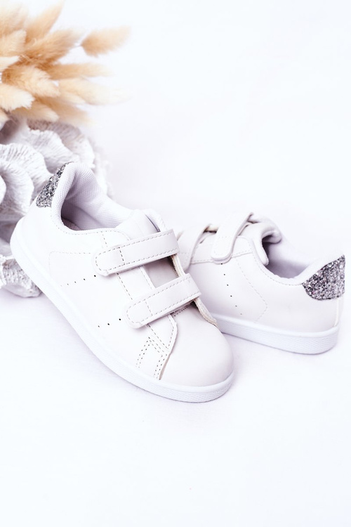 Children's Sneakers With Velcro White-Silver Cute Girl