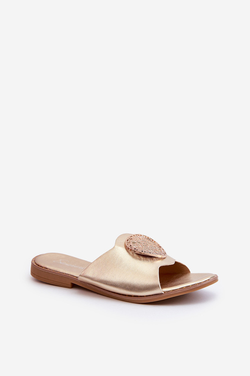 Damskie Klapki Płaski Obcas Ozdoba Złote Rivashea