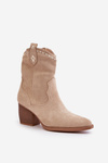 Cowboy Ankle Boots On Heel Made Of Eco Suede Light Beige Narinae