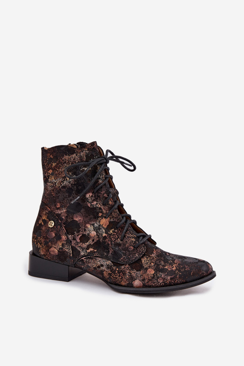 Botki Wzorzyste Zamszowe Płaski Obcas Czarno-Złote Maciejka 06391-02