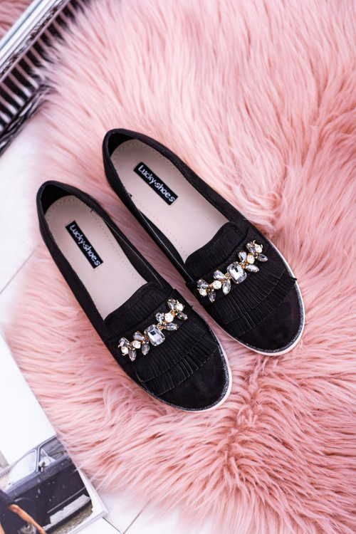 Black Suede Mokassins with Vivaro Crystals