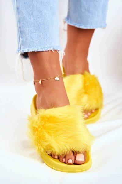 Women's Slides With Fur Yellow Fur