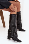 Women's High Heeled Boots with Turned-Up Shaft and Buckles Jessae Black
