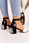 Leather Sandals On Block Heel Laura Messi 2285 Zebra Black
