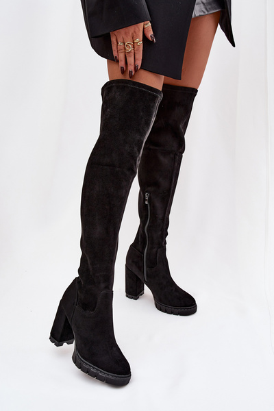 Women's Knee-High Boots on Block Heel Eco Suede Black Tahlina