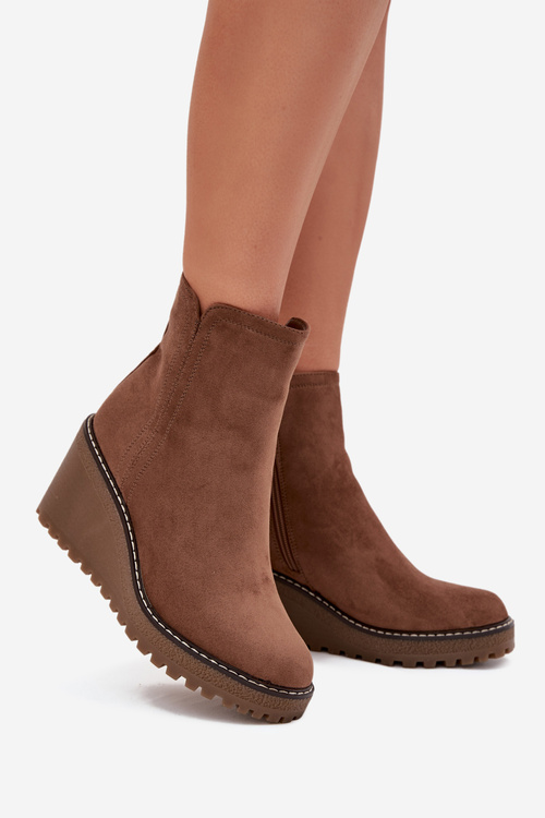 Insulated wedge boots made of eco-suede brown Mavona