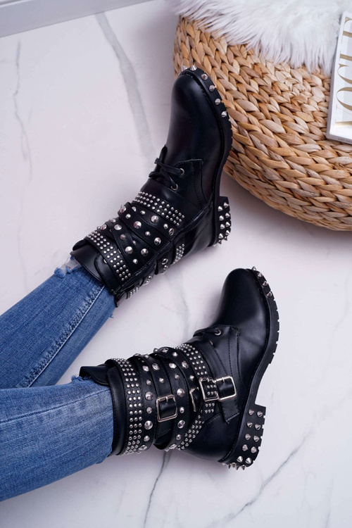 Women's Spike Rivet Boots Black Verona