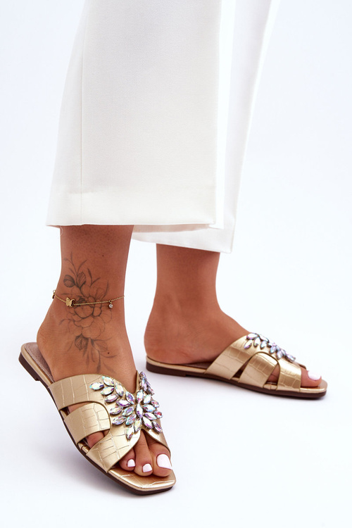 Women's Decorated Stones Slippers S.Barski 617-22 Gold