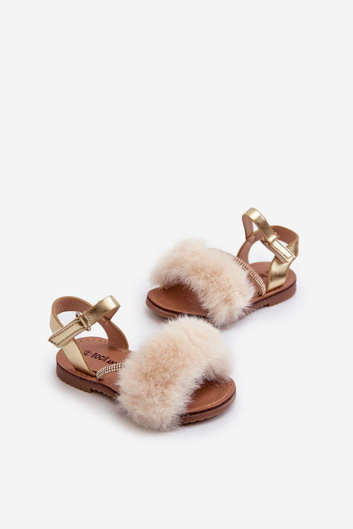 Children's Sandals with Velcro and Faux Fur Gold Rosavere