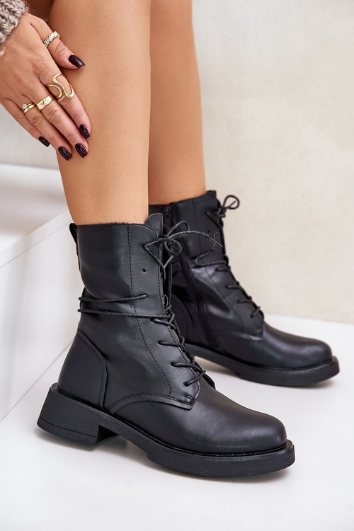 Botki Workery Eko Skóra Ocieplane Czarne Ellittia