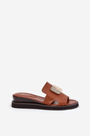 Ladies Wedge Sandals Eco Leather With Decoration Brown Sarela