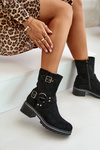 Damskie Botki Niski Obcas Klamry Czarne Zudra
