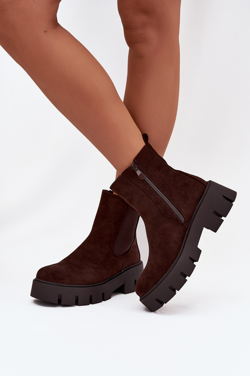Women's ankle boots with lining with zipper eco suede chocolate Fivienne