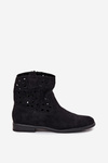 Women's Ankle Boots With Perforated Pattern On Flat Heel Eco Suede Black Athera