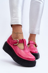 Zazoo 20102 Stylish Patent Leather Loafers on Chunky Platform Fuchsia