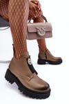 Women's Leather Boots With Decoration Beige Lusanna