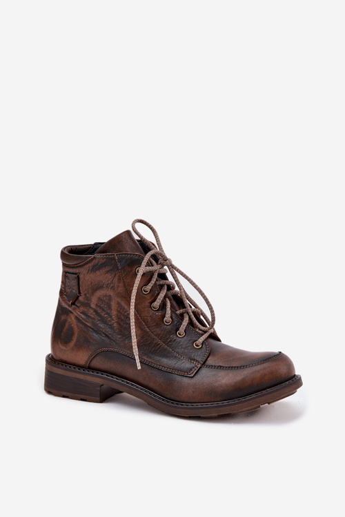 Damskie Botki Skóra Naturalna Płaski Obcas Brązowe Maciejka 07063-02