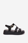 Women Sandals On Platform With Gold Detail Black Fevire
