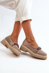 Mokasyny Zamszowe Damskie Ozdoba Zazoo 3429/W Cappuccino
