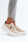 Beige Women's Leather Platform Sneakers Pernalia