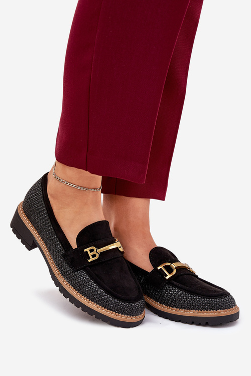 Women's Moccasins With Weave And Gold Detail Black Seffolia