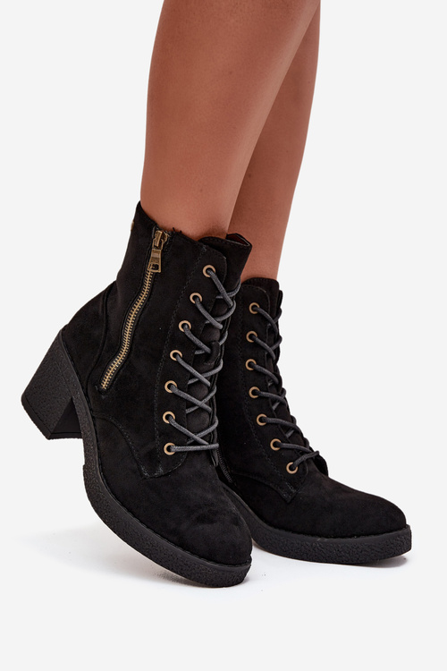 Insulated Women's Ankle Boots with Laces and Zippers Black Paressa