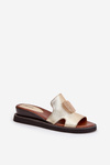 Ladies Wedge Sandals Eco Leather With Decoration Gold Sarela