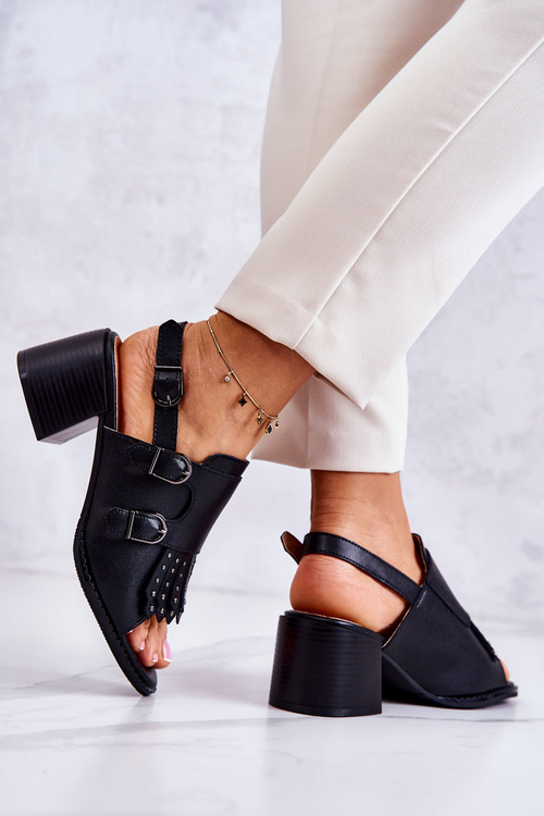 Leather Sandals With Studs La.Fi Black Casilla