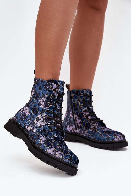 Women's Insulated Boots with Flower Pattern Artiker 57C1052 Navy Blue