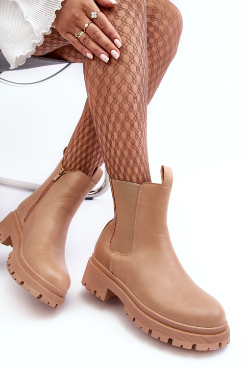 Leather Ankle Boots with Zip Dark Beige Pitrese