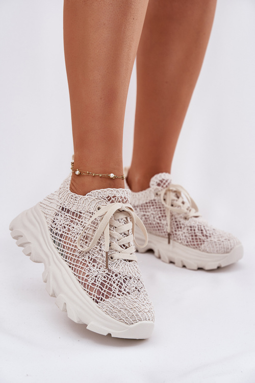 Damskie Sneakersy Z Szydełkową Cholewką Beżowe Jelhiris