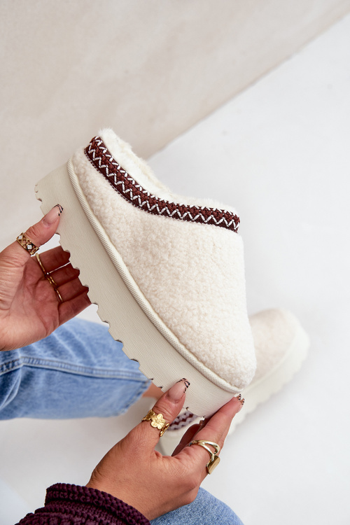 Snow Boots Slippers On Platform With Lambskin Light Beige Ovirissa