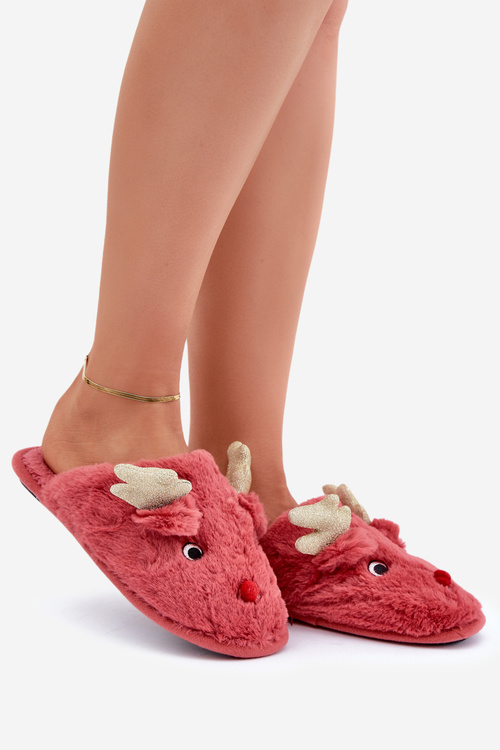 Christmas Slippers With Reindeer Motif Coral Asielle