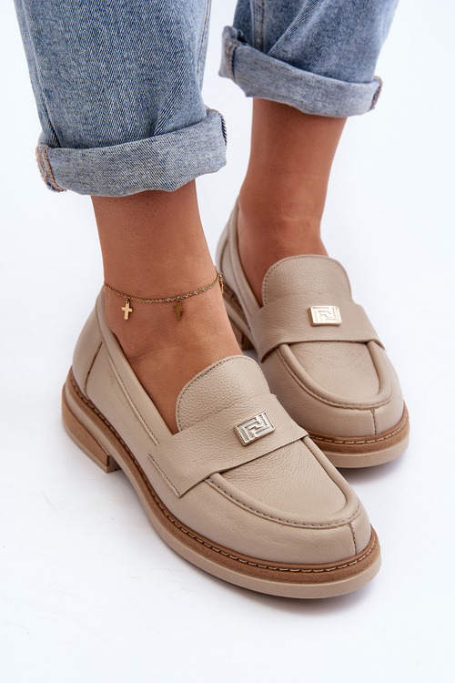 Zazoo 20165 Women's Leather Moccasins Beige