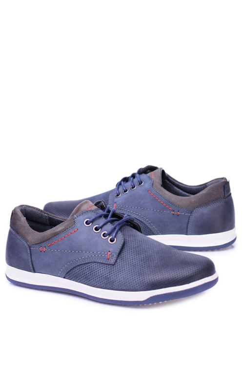 Granatowe Skórzane Męskie Buty Casual Retino