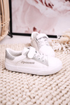 Children's Sneakers With Glitter White Silver Camila