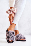 Slippers With Fur Rubber Leopard Gray Noelle