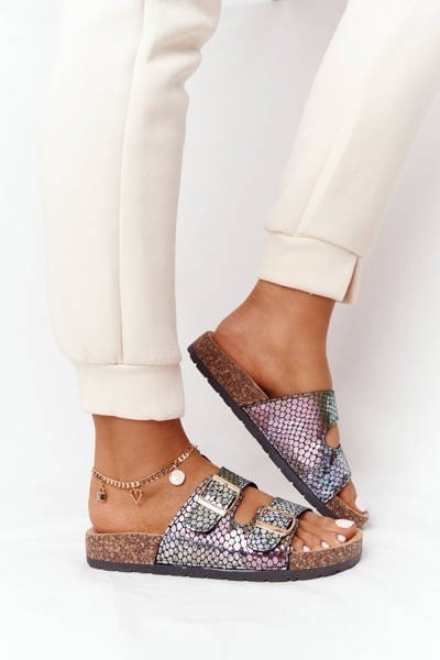 Slippers On The Cork Sole Czarne Boa