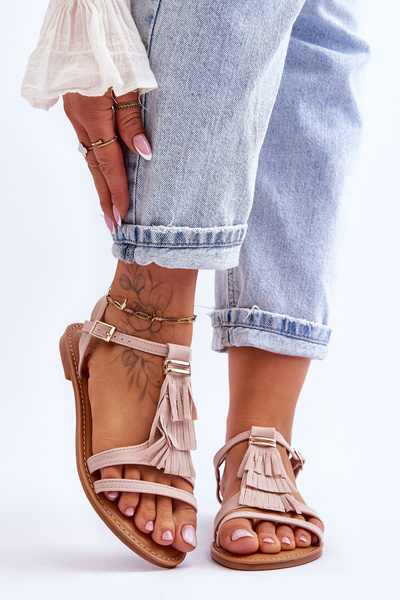 Women's Flat Suede Sandals Boho Beige Lucami