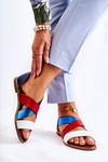 Leather Sandals With Drawstrings Blue Apulia