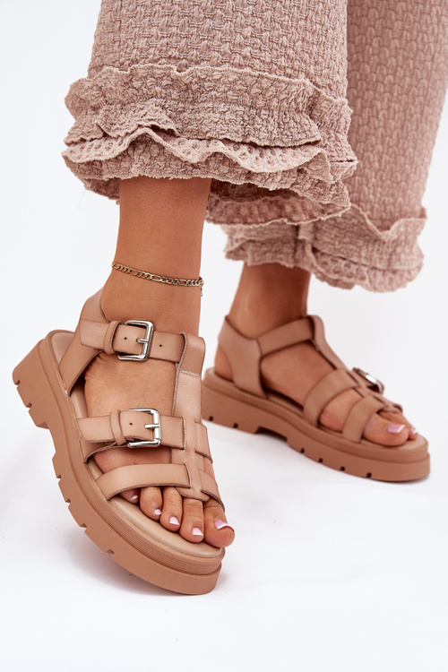 Women's Eco Leather Sandals With Buckles Khaki Jeneliena