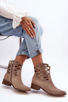 Women's Leather Lace-up Ankle Boots Dark Beige Lewski 3329