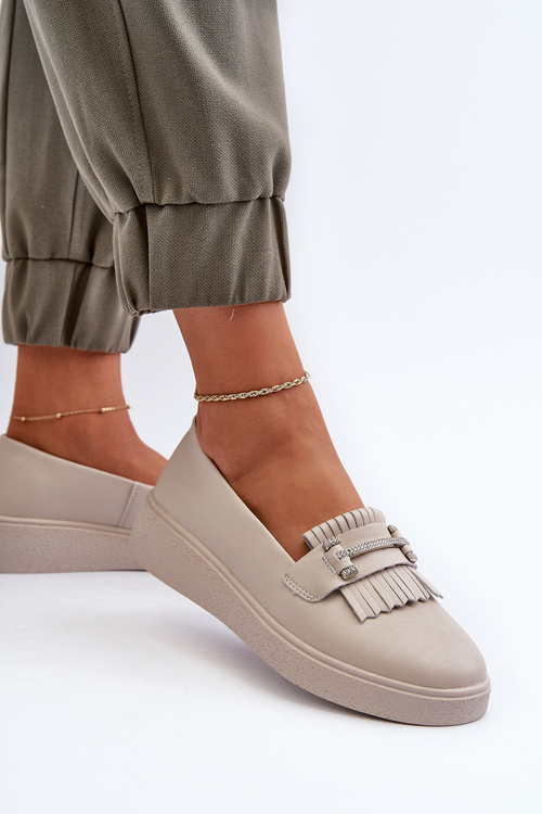 Lekkie Mokasyny Damskie Skóra Platforma Beżowe S.Barski LR590