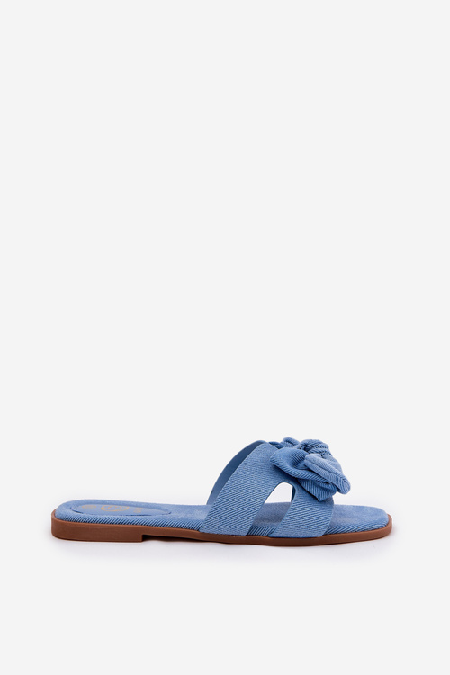 Flat Ladies Slippers With Bow Blue Tobin